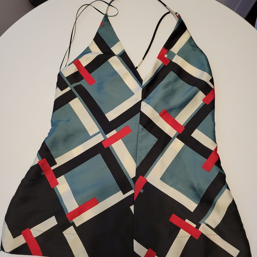 Zara Satin like Strappy geometric Camisole Tank Top Size XS
